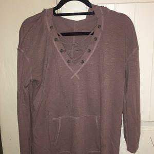 Mossimo laced up purple/grey pullover sweater